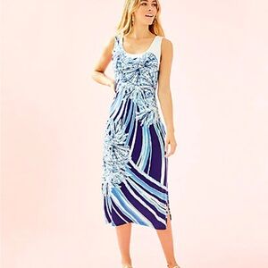 Lilly Pulitzer Blue and White Midi Dress Mercer Small Maxi s